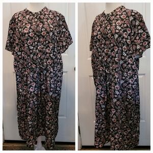 Lands End Dress Casual Brown Floral Paisley Size XL 18 Short Sleeve Waist Tie